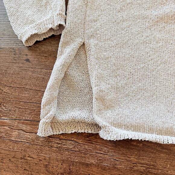 Beach Graphic Slouchy Knit Top Beige Coastal Lounge Large - Picture 5 of 8